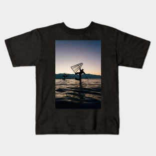 Two Traditional Fishermen on Inle Lake, Burma Kids T-Shirt